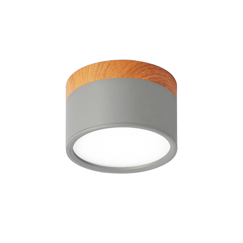 Modern Cylinder Surface Mounted Downlight Aluminium & Wood