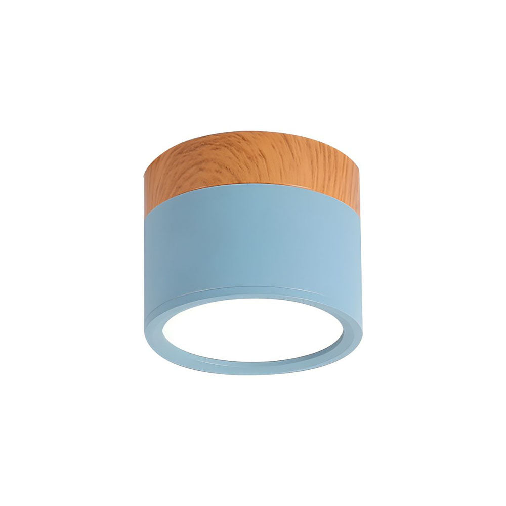 Modern Cylinder Surface Mounted Downlight Aluminium & Wood