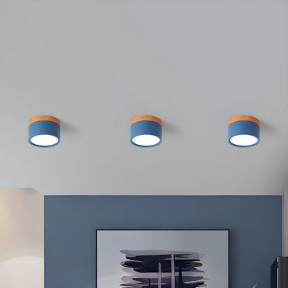 Modern Cylinder Surface Mounted Downlight Aluminium & Wood