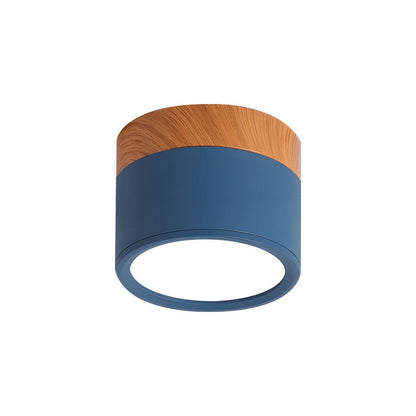 Modern Cylinder Surface Mounted Downlight Aluminium & Wood