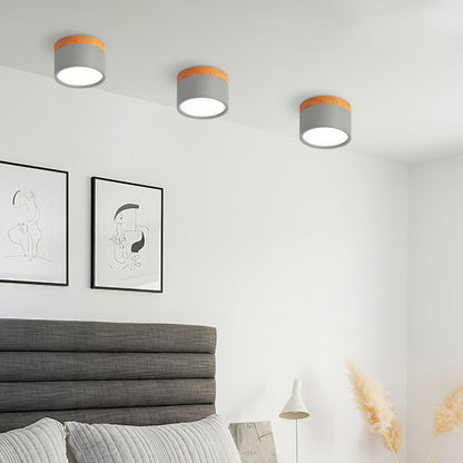 Modern Cylinder Surface Mounted Downlight Aluminium & Wood