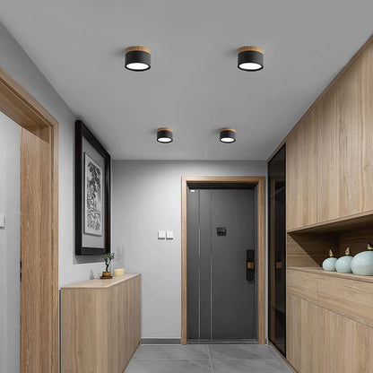 Modern Cylinder Surface Mounted Downlight Aluminium & Wood