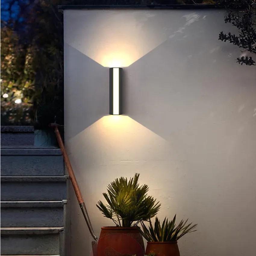 Modern LED Up/Down Outdoor Wall Light - Black Aluminium