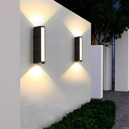 Modern LED Up/Down Outdoor Wall Light - Black Aluminium