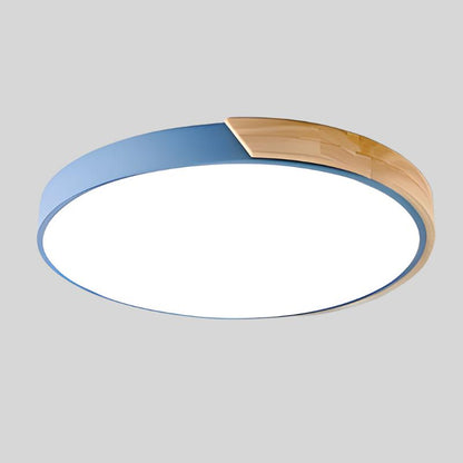 Modern Macaron Circular Ceiling Lamp - Timber Accented Interior Light