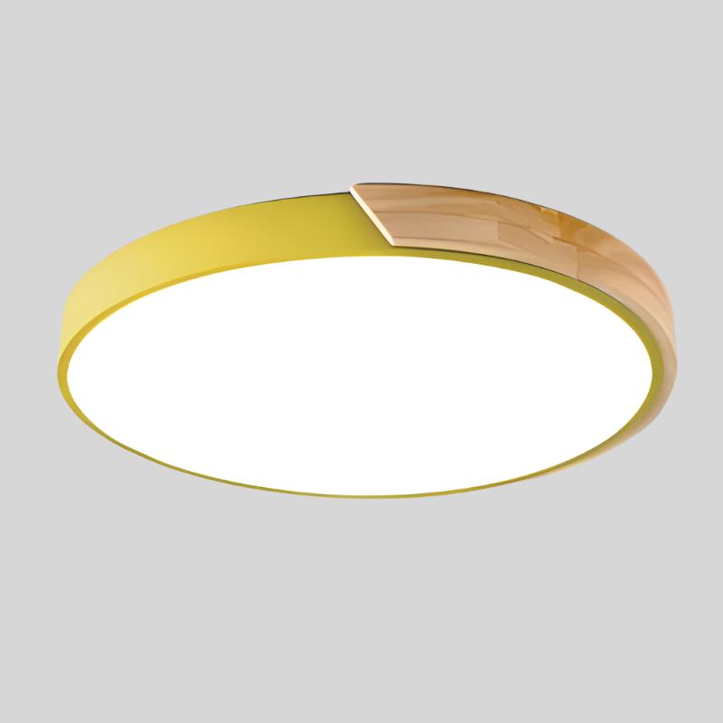Modern Macaron Circular Ceiling Lamp - Timber Accented Interior Light