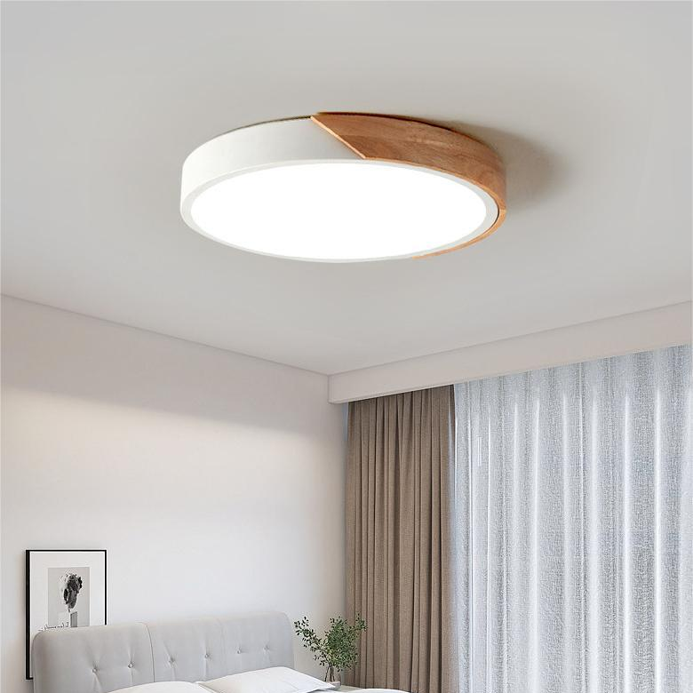 Modern Macaron Circular Ceiling Lamp - Timber Accented Interior Light