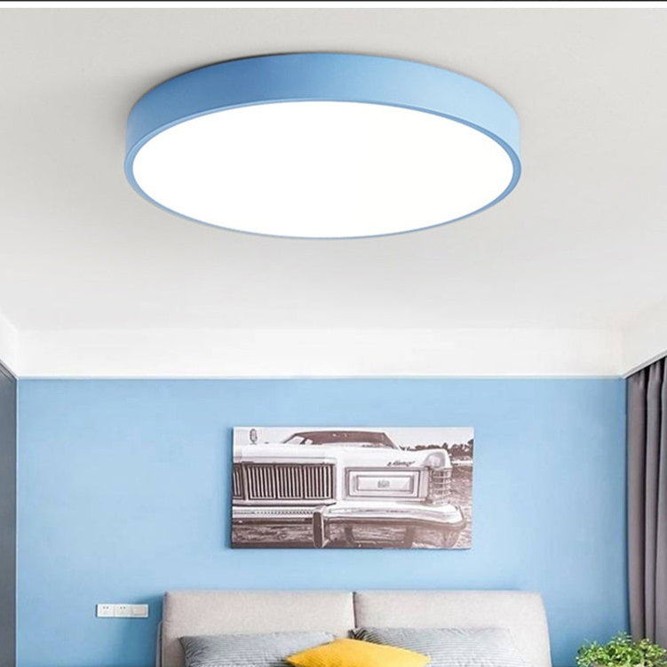 Modern Macaron Circular Ceiling Lamp - Timber Accented Interior Light