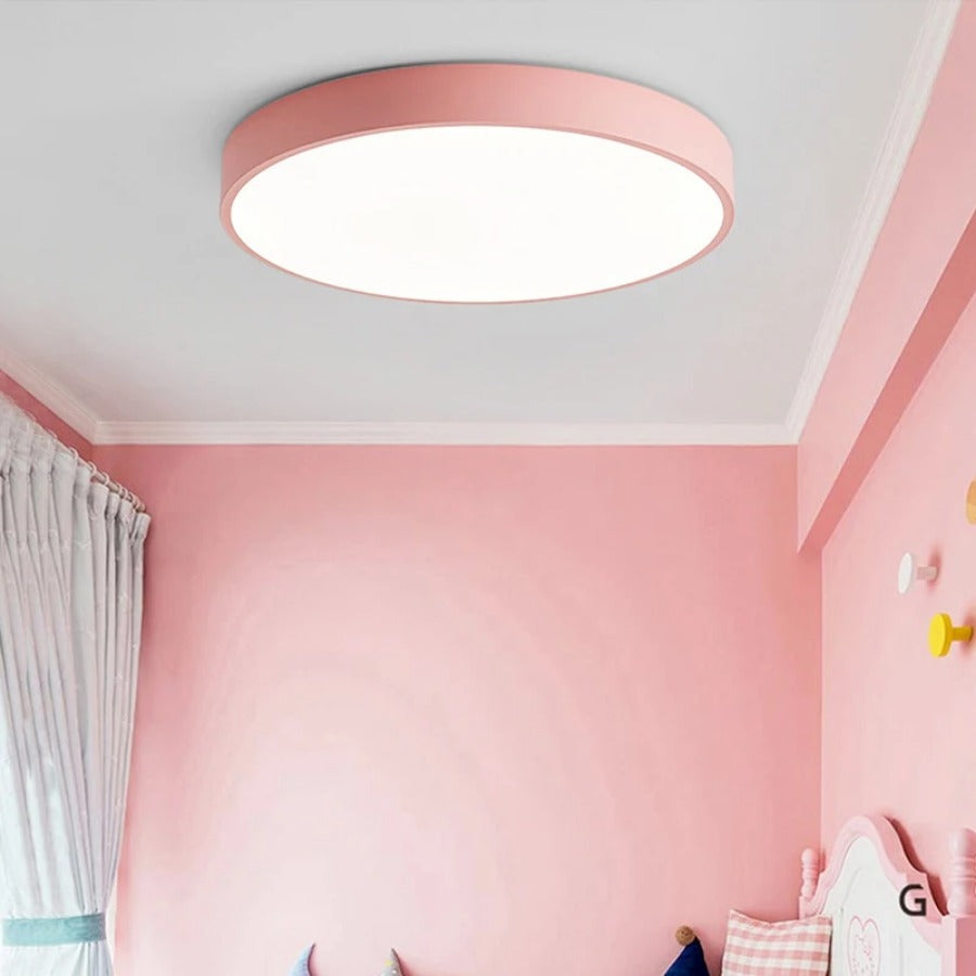 Modern Macaron Circular Ceiling Lamp - Timber Accented Interior Light