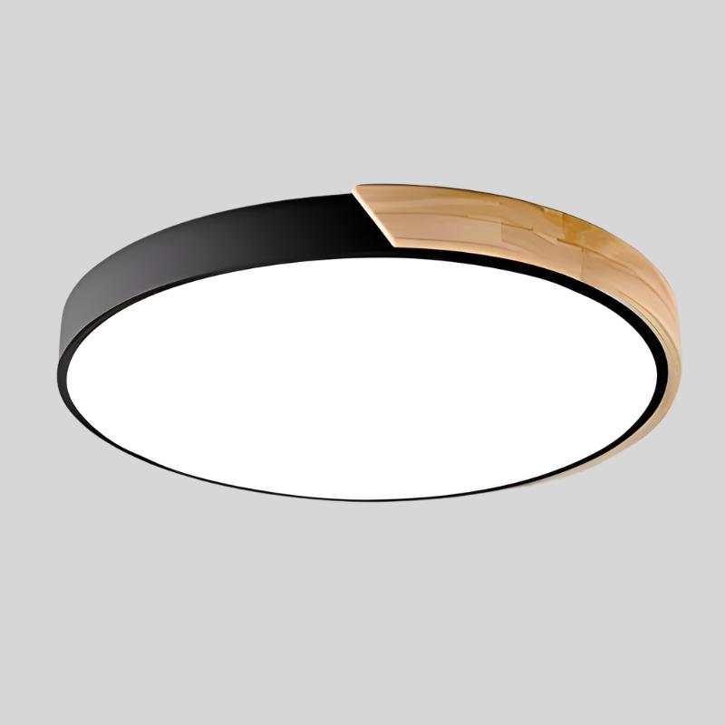 Modern Macaron Circular Ceiling Lamp - Timber Accented Interior Light
