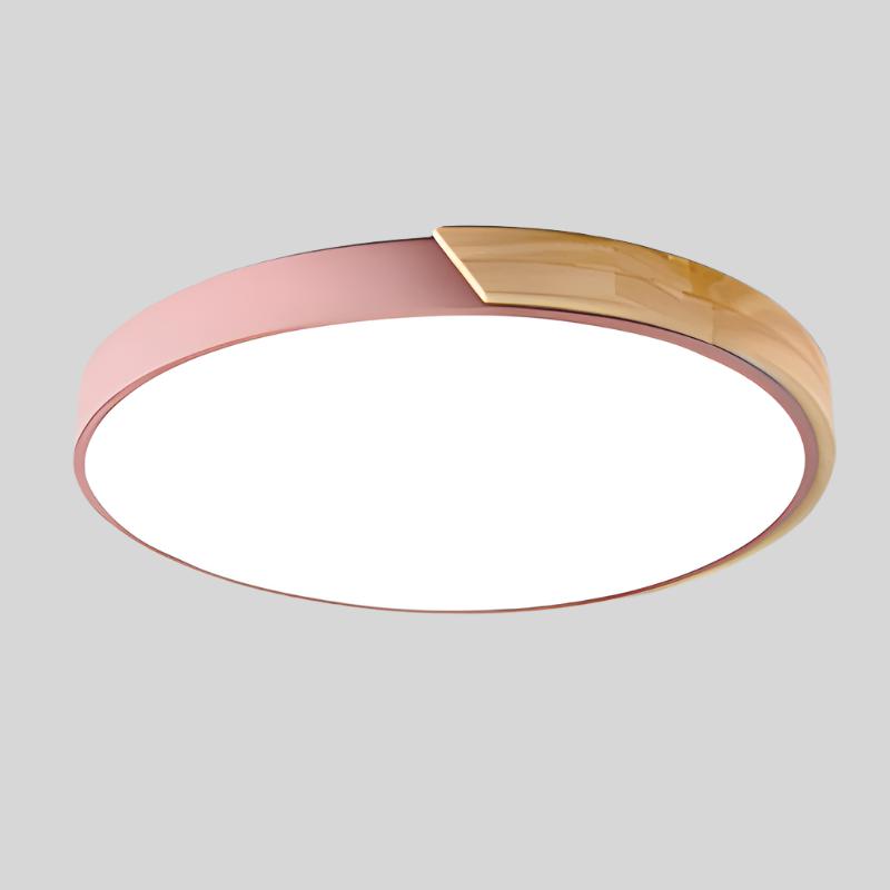 Modern Macaron Circular Ceiling Lamp - Timber Accented Interior Light