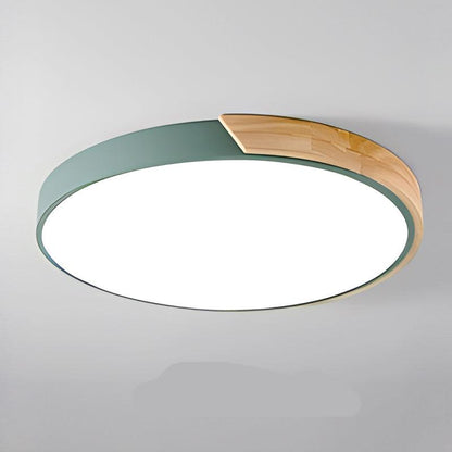 Modern Macaron Circular Ceiling Lamp - Timber Accented Interior Light