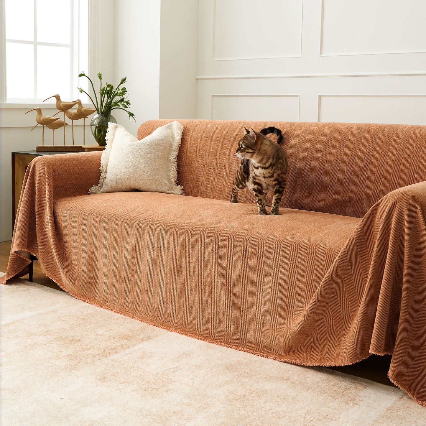 Pet Friendly Herringbone Sofa Cover - Durable Protector