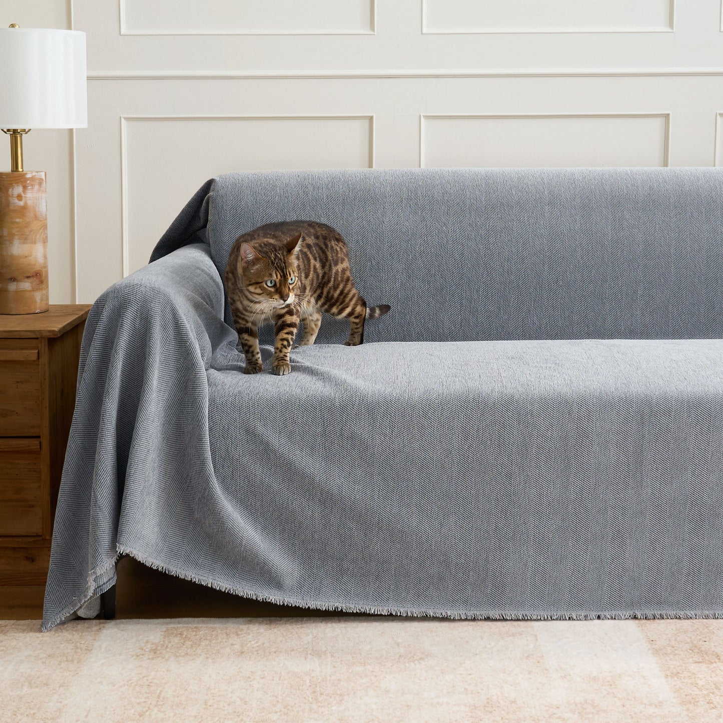 Pet Friendly Herringbone Sofa Cover - Durable Protector