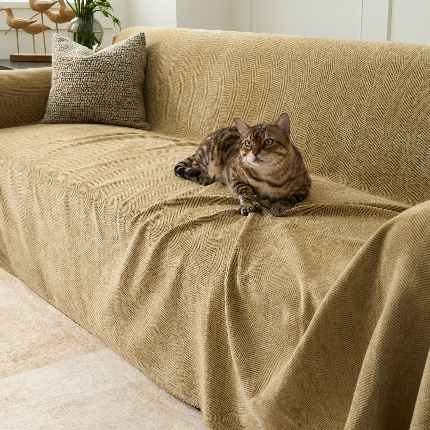 Pet Friendly Herringbone Sofa Cover - Durable Protector