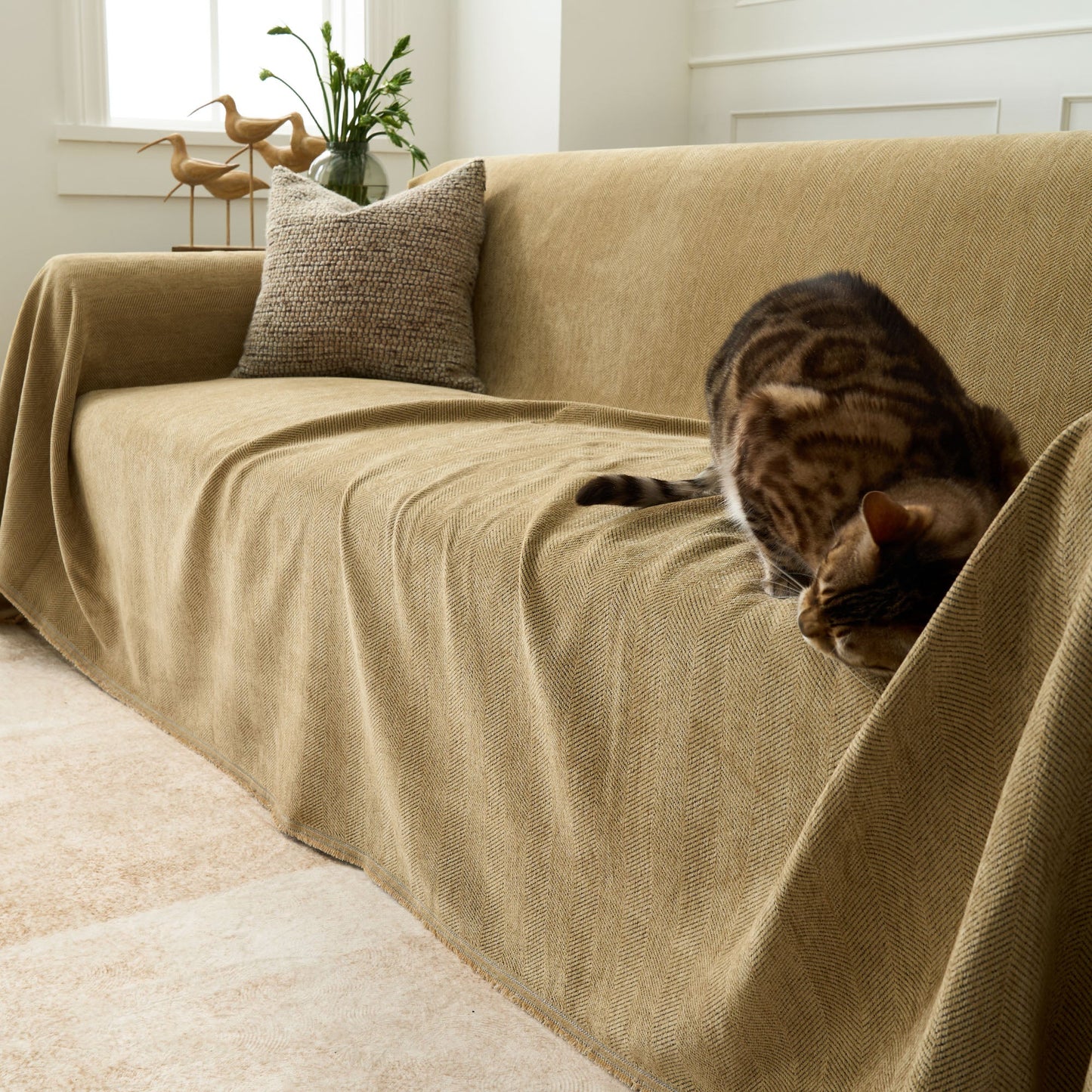 Pet Friendly Herringbone Sofa Cover - Durable Protector