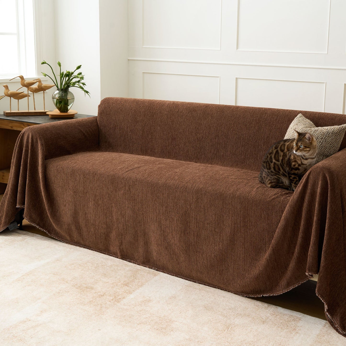 Pet Friendly Herringbone Sofa Cover - Durable Protector
