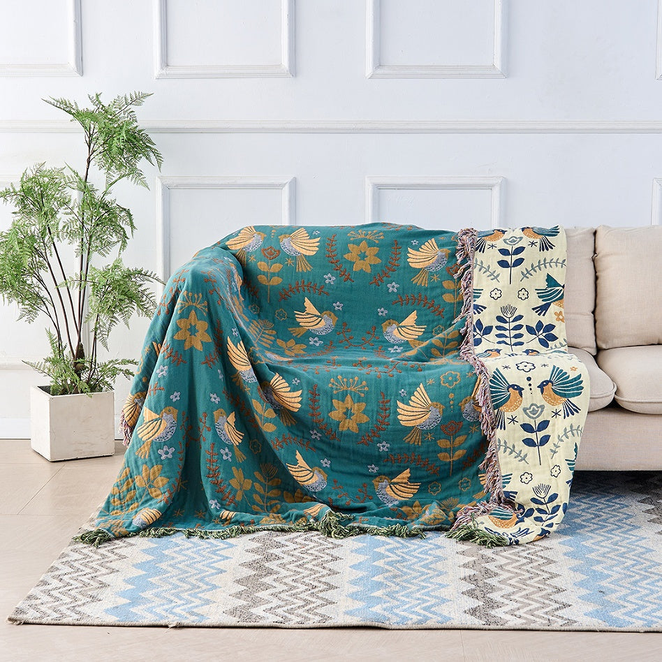 Reversible Jacquard Bird Blanket - 100% Cotton