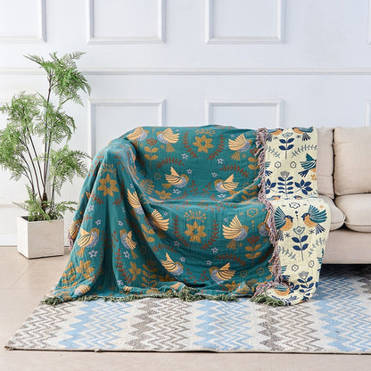 Reversible Jacquard Bird Blanket - 100% Cotton