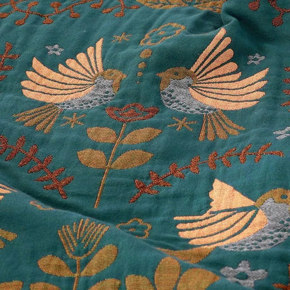 Reversible Jacquard Bird Blanket - 100% Cotton