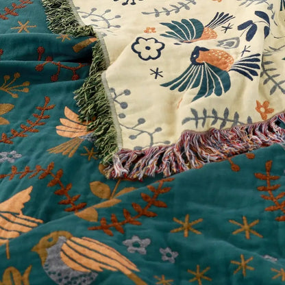 Reversible Jacquard Bird Blanket - 100% Cotton