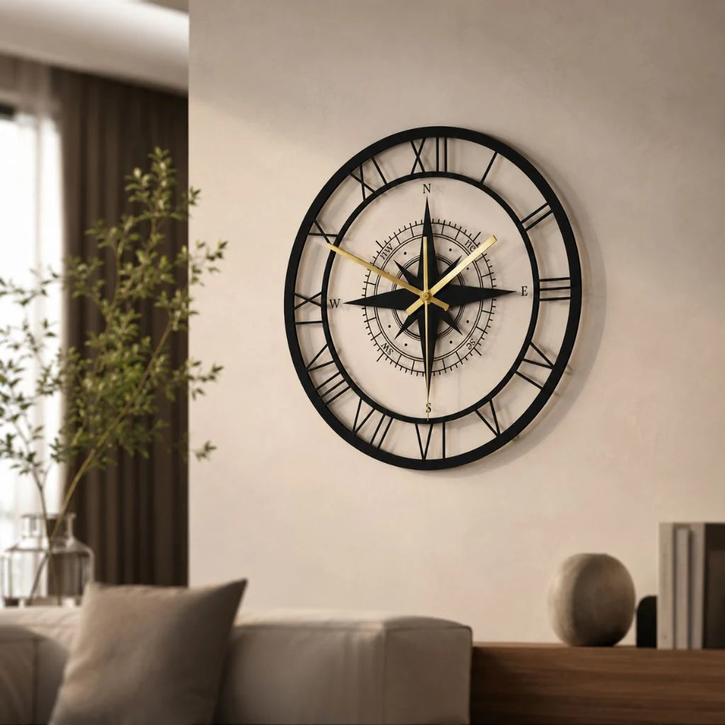 Elara Haus Wall Clock - Durable Plastic Nautical Compass Design 7
