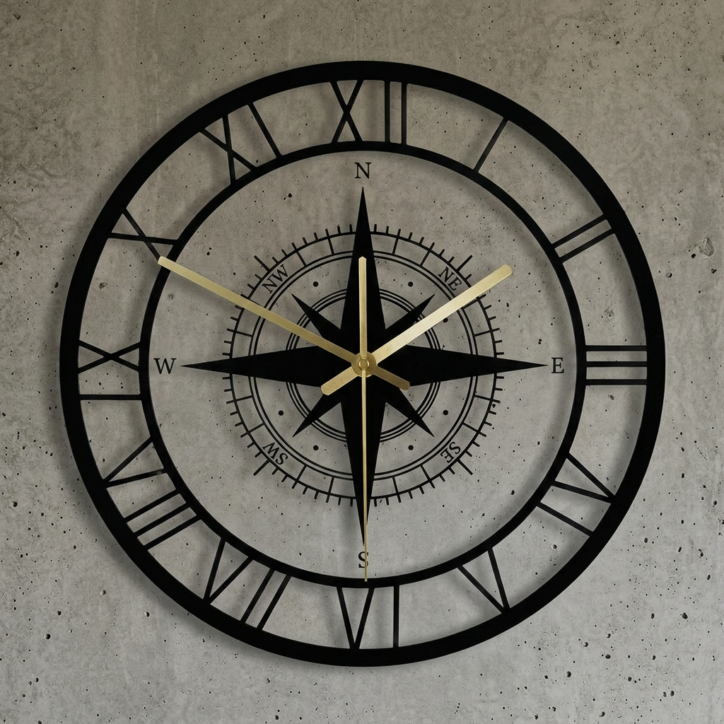 Roman Numeral Compass Wall Clock