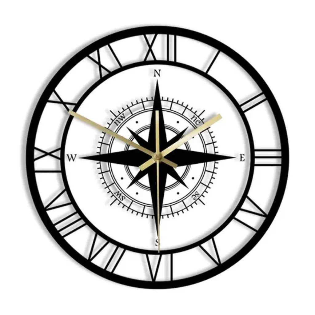 Elara Haus Wall Clock - Durable Plastic Nautical Compass Design 0
