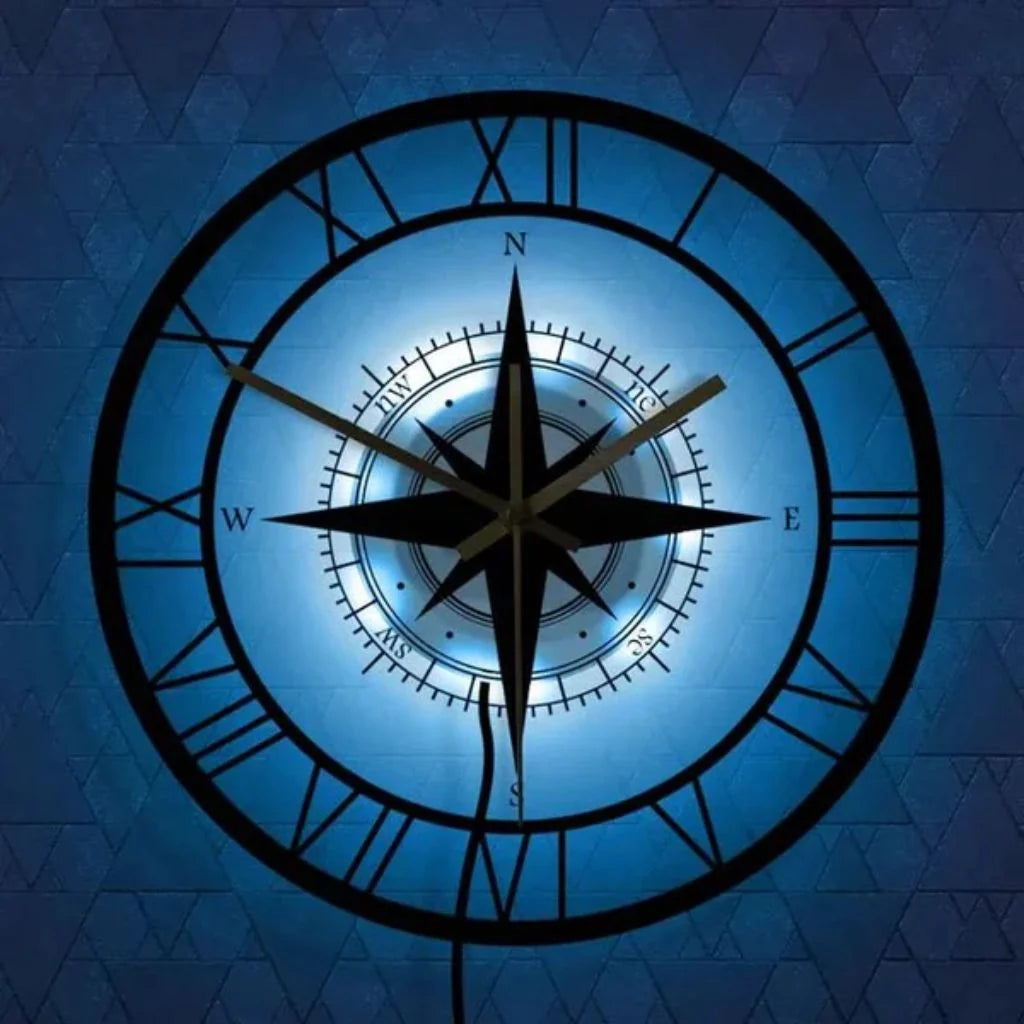 Elara Haus Wall Clock - Durable Plastic Nautical Compass Design 1