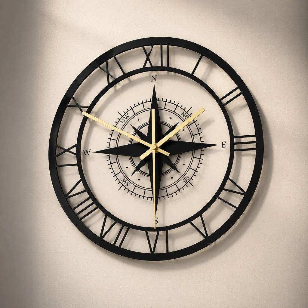 Elara Haus Wall Clock - Durable Plastic Nautical Compass Design 2