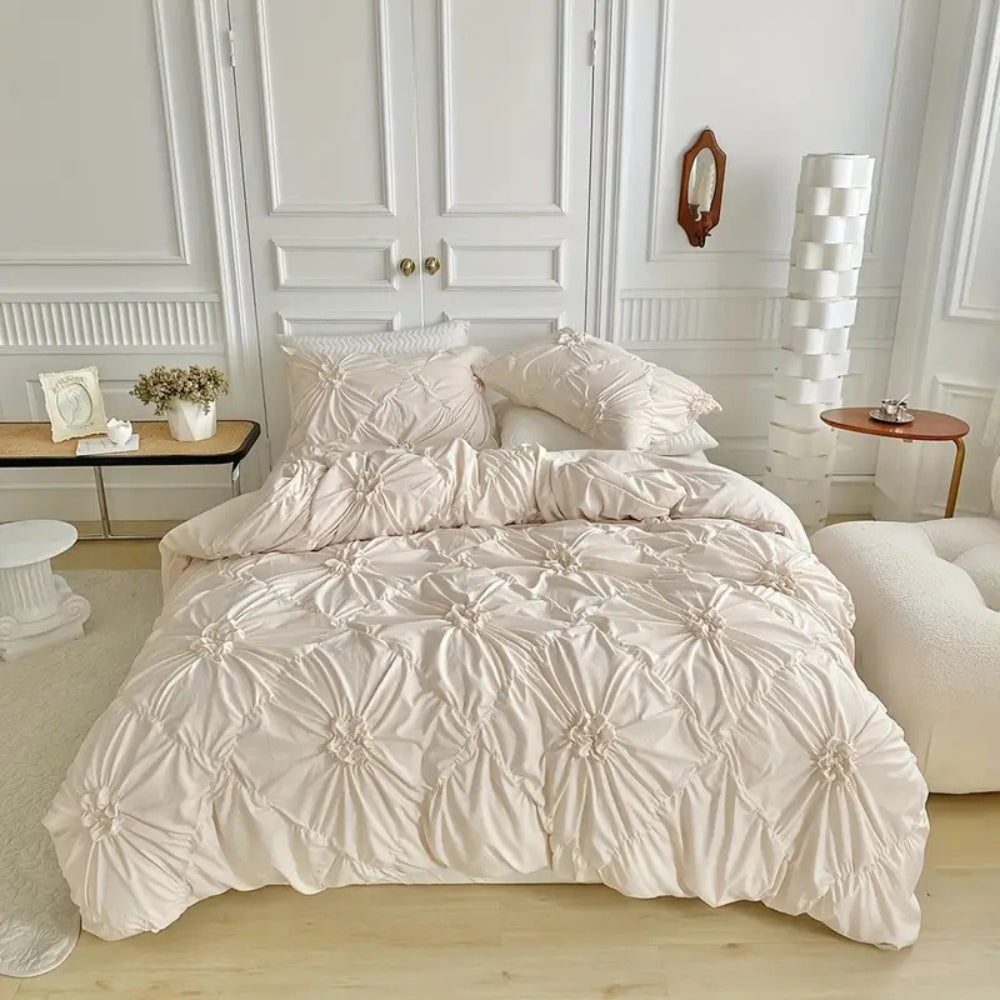 Ruffle Flower Textured Quilt Cover Set - Pinch Pleat