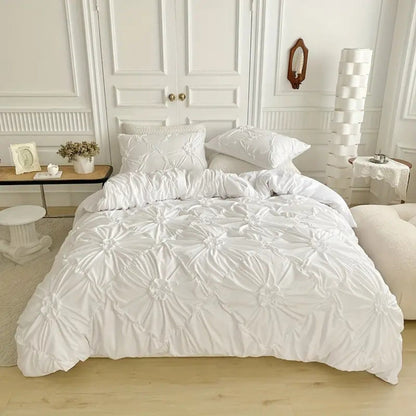 Ruffle Flower Textured Quilt Cover Set - Pinch Pleat