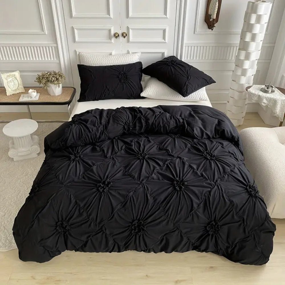 Ruffle Flower Textured Quilt Cover Set - Pinch Pleat