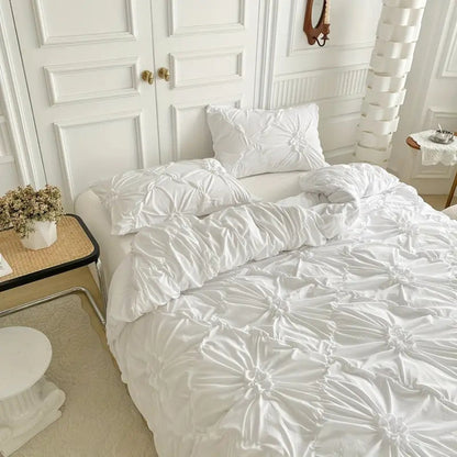Ruffle Flower Textured Quilt Cover Set - Pinch Pleat
