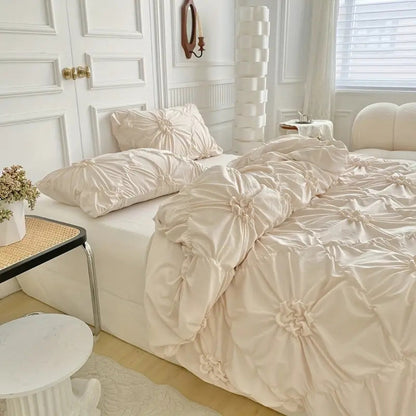 Ruffle Flower Textured Quilt Cover Set - Pinch Pleat
