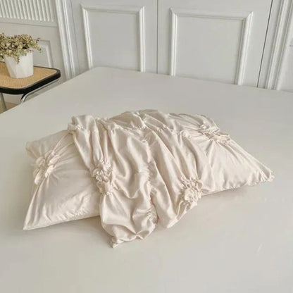 Ruffle Flower Textured Quilt Cover Set - Pinch Pleat