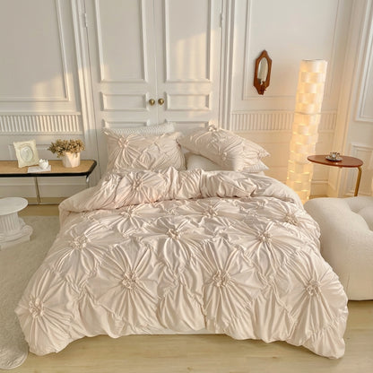 Ruffle Flower Textured Quilt Cover Set - Pinch Pleat