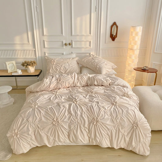 Ruffle Flower Textured Quilt Cover Set - Pinch Pleat