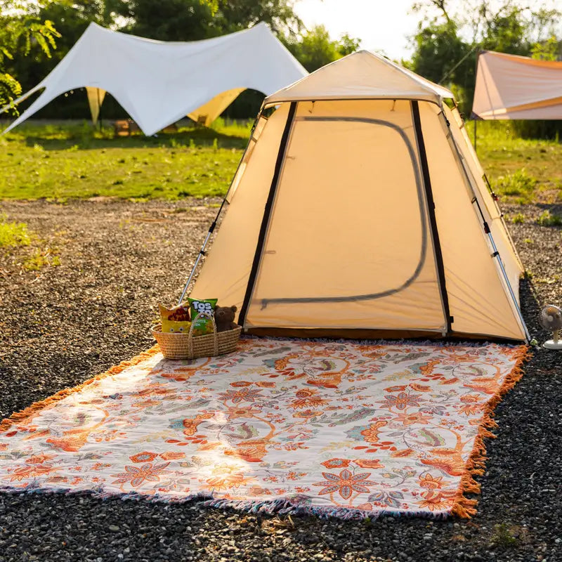 Rustic Orange & Blue Floral Blanket