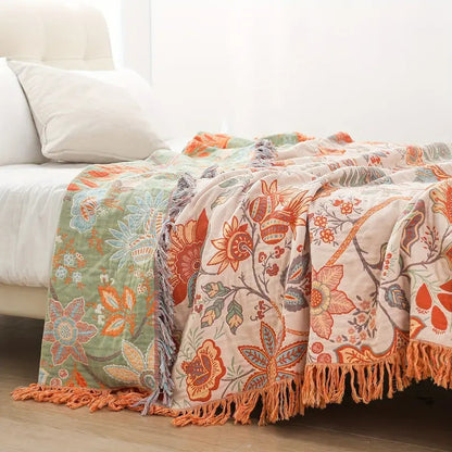 Rustic Orange & Blue Floral Blanket