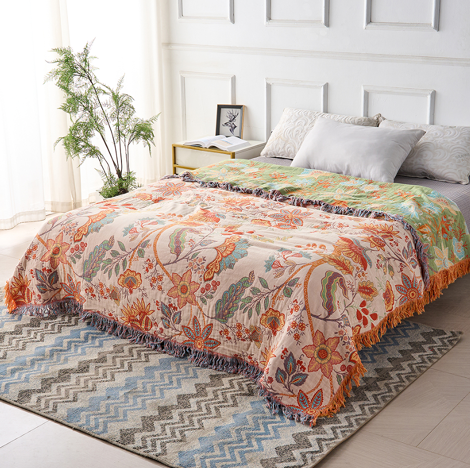 Rustic Orange & Blue Floral Blanket