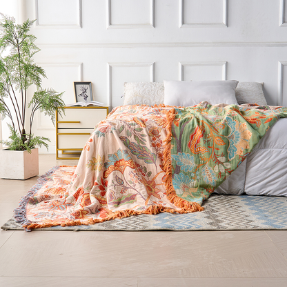 Rustic Orange & Blue Floral Blanket