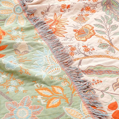 Rustic Orange & Blue Floral Blanket