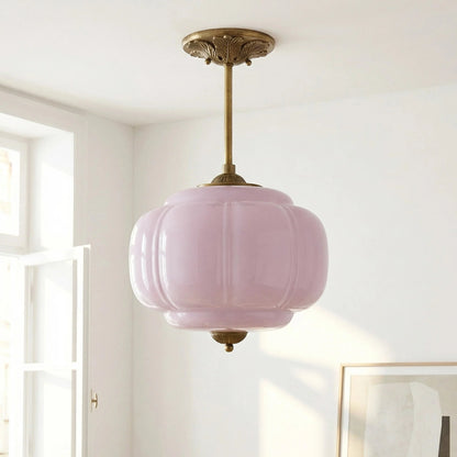 Lumi Antique Brass Green Glass Pumpkin Semi-Flush Mount Eloise Pendant 12