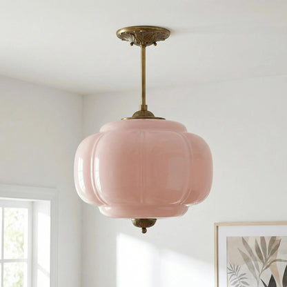 Lumi Antique Brass Green Glass Pumpkin Semi-Flush Mount Eloise Pendant 13