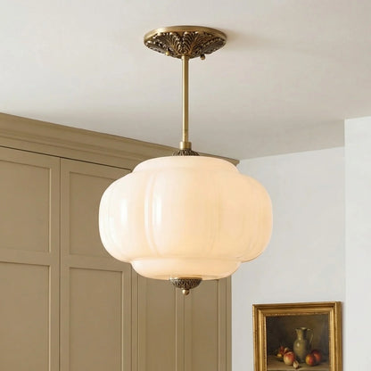 Lumi Antique Brass Green Glass Pumpkin Semi-Flush Mount Eloise Pendant 0