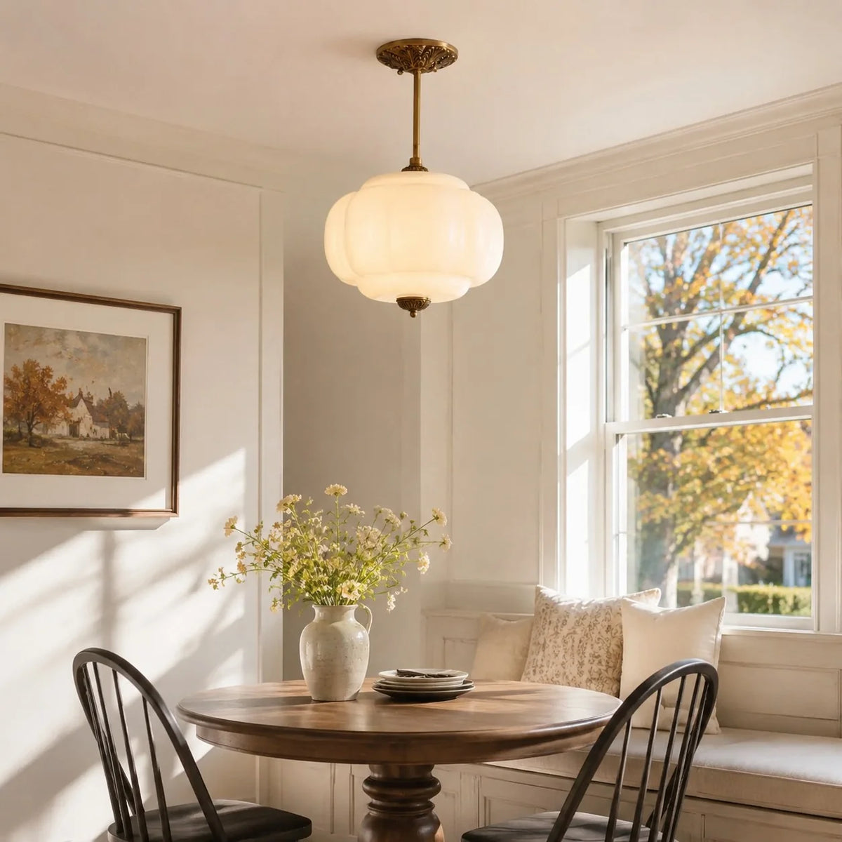 Lumi Antique Brass Green Glass Pumpkin Semi-Flush Mount Eloise Pendant 4