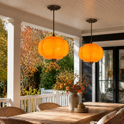 Lumi Antique Brass Green Glass Pumpkin Semi-Flush Mount Eloise Pendant 5