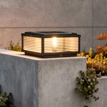 Square Pillar Light Ribbed Glass Outdoor Metal Light 8