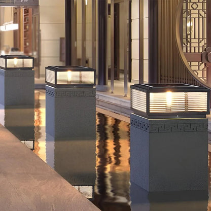 Square Pillar Light Ribbed Glass Outdoor Metal Light 9